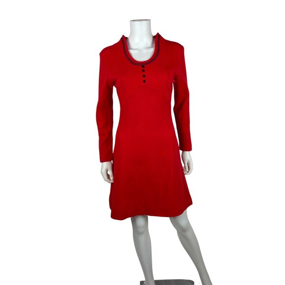 Vintage 70s Red Mini Dress Womens Small Mod Wool Blend Long Sleeve Empire Bust - Picture 2 of 12
